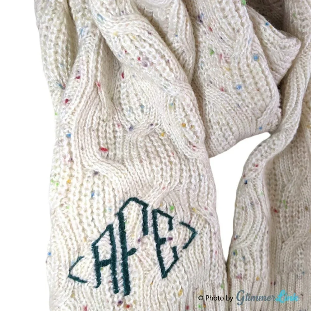 Lands End Off White Multicolor Flecks Knit Scarf Monogrammed AFE